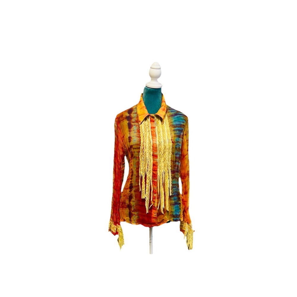 Amour by Love‎ Los Angeles Vintage Y2K Sheer Tie Dye Lace Blouse Size M